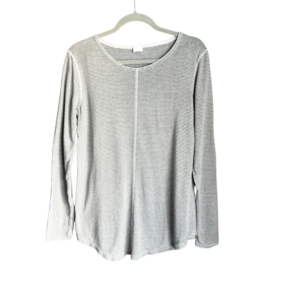 Poetry Striped Long Sleeve Top US 6 Gray Organic Cotton Hemp Relaxed Minimalist
